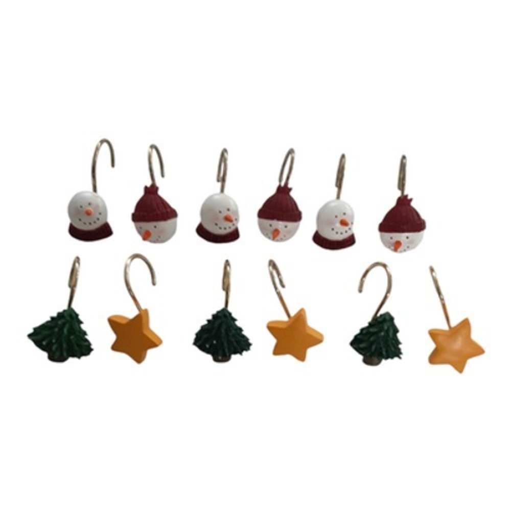 Snowman Tree Star Winter Christmas shower curtain rings hooks Set of 12 4 styles